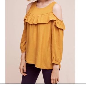 Anthropologie Maeve Cold Shoulder Balloon Sleeve Blouse size 10